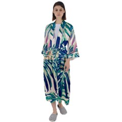 Monstera Leaf Maxi Satin Kimono