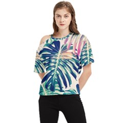 Monstera Leaf One Shoulder Cut Out Tee by goljakoff