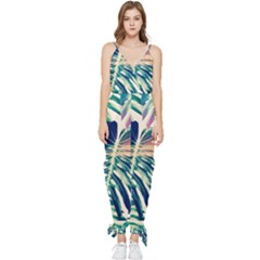 Monstera Leaf Sleeveless Tie Ankle Jumpsuit