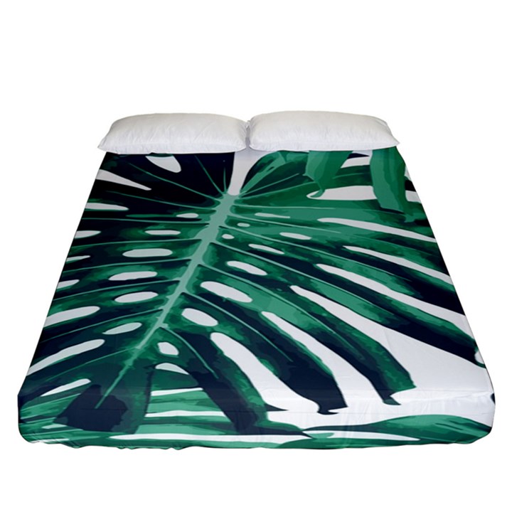 Green monstera leaf Fitted Sheet (King Size)