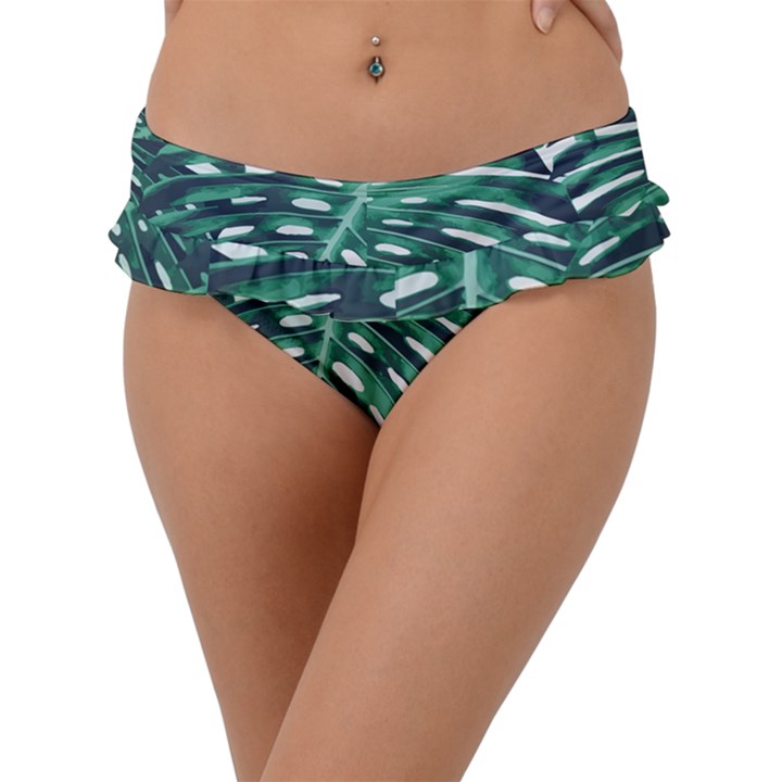 Green monstera leaf Frill Bikini Bottom