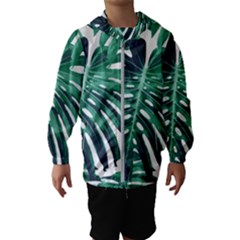 Green Monstera Leaf Kids  Hooded Windbreaker by goljakoff