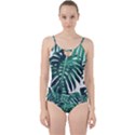 Green monstera leaf Cut Out Top Tankini Set View1