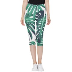 Green Monstera Leaf Inside Out Lightweight Velour Capri Leggings  by goljakoff