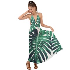 Green Monstera Leaf Backless Maxi Beach Dress by goljakoff