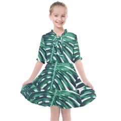 Green Monstera Leaf Kids  All Frills Chiffon Dress by goljakoff