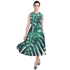 Green Monstera Leaf Round Neck Boho Dress by goljakoff