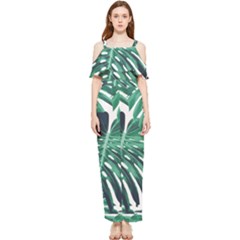 Green Monstera Leaf Draped Sleeveless Chiffon Jumpsuit