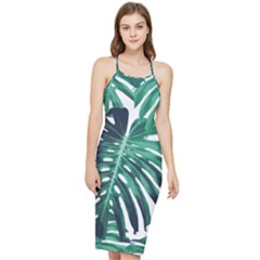 Green Monstera Leaf Bodycon Cross Back Summer Dress