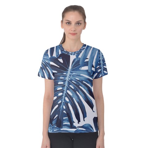 Blue Monstera Leaf Women s Cotton Tee by goljakoff