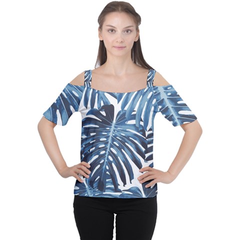 Blue Monstera Leaf Cutout Shoulder Tee by goljakoff