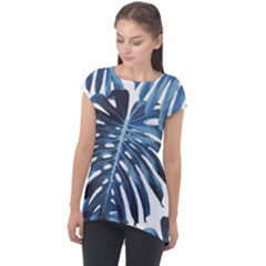 Blue monstera leaf Cap Sleeve High Low Top