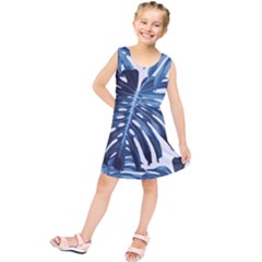 Blue Monstera Leaf Kids  Tunic Dress