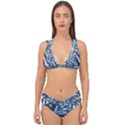 Blue monstera leaf Double Strap Halter Bikini Set View1