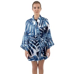 Blue Monstera Leaf Long Sleeve Satin Kimono by goljakoff