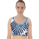 Blue monstera leaf Velvet Racer Back Crop Top View1