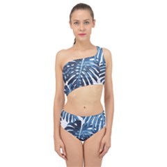 Blue Monstera Leaf Spliced Up Two Piece Swimsuit by goljakoff