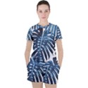 Blue monstera leaf Women s Tee and Shorts Set View1