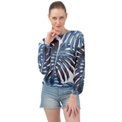 Blue monstera leaf Banded Bottom Chiffon Top