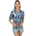 Blue monstera leaf Tie Front Shirt  View1