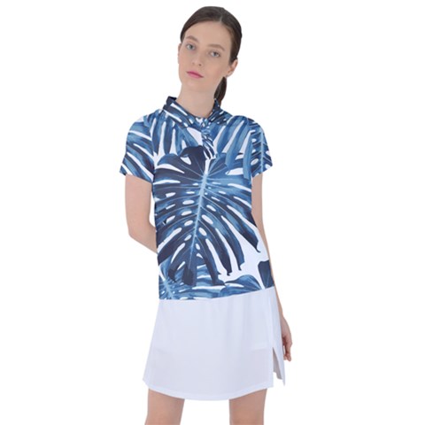 Blue Monstera Leaf Women s Polo Tee by goljakoff