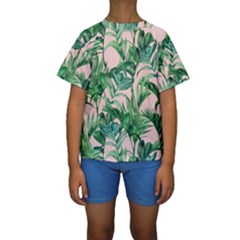 Green Leaves On Pink Kids  Short Sleeve Swimwear by goljakoff