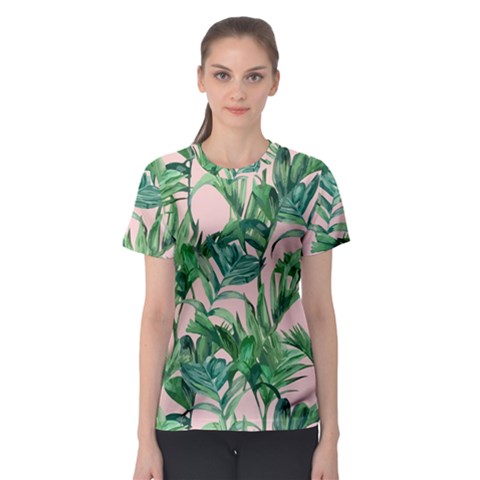 Green Leaves On Pink Women s Sport Mesh Tee by goljakoff