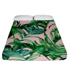 Green Leaves On Pink Fitted Sheet (king Size) by goljakoff