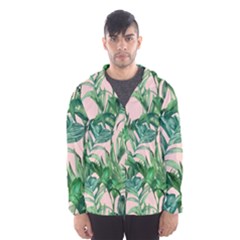 Green Leaves On Pink Men s Hooded Windbreaker by goljakoff