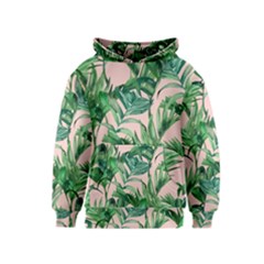 Green Leaves On Pink Kids  Pullover Hoodie