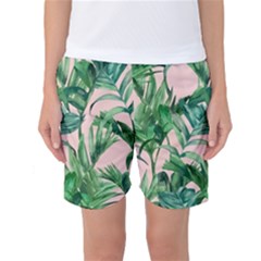 Green Leaves On Pink Women s Basketball Shorts by goljakoff