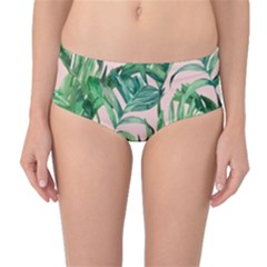 Green Leaves On Pink Mid-waist Bikini Bottoms by goljakoff