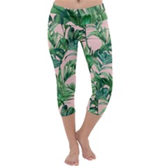 Green Leaves On Pink Capri Yoga Leggings by goljakoff