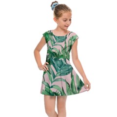 Green Leaves On Pink Kids  Cap Sleeve Dress by goljakoff