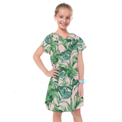 Green Leaves On Pink Kids  Drop Waist Dress by goljakoff