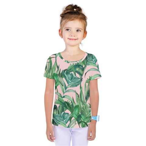 Green Leaves On Pink Kids  One Piece Tee by goljakoff