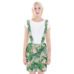 Green Leaves On Pink Braces Suspender Skirt by goljakoff