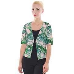 Green Leaves On Pink Cropped Button Cardigan by goljakoff