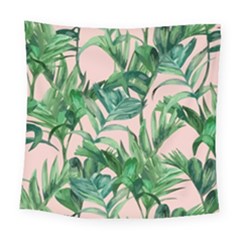 Green Leaves On Pink Square Tapestry (large) by goljakoff