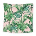 Green leaves on pink Square Tapestry (Large) View1