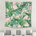 Green leaves on pink Square Tapestry (Large) View2