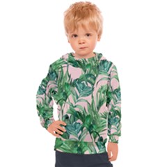 Green Leaves On Pink Kids  Hooded Pullover by goljakoff