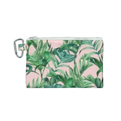 Green Leaves On Pink Canvas Cosmetic Bag (small) by goljakoff