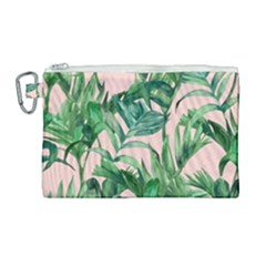 Green Leaves On Pink Canvas Cosmetic Bag (large) by goljakoff