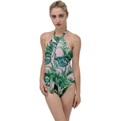 Green Leaves On Pink Go With The Flow One Piece Swimsuit by goljakoff