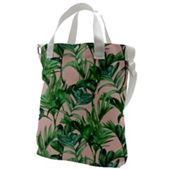 Green Leaves On Pink Canvas Messenger Bag