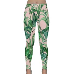 Green Leaves On Pink Lightweight Velour Classic Yoga Leggings by goljakoff