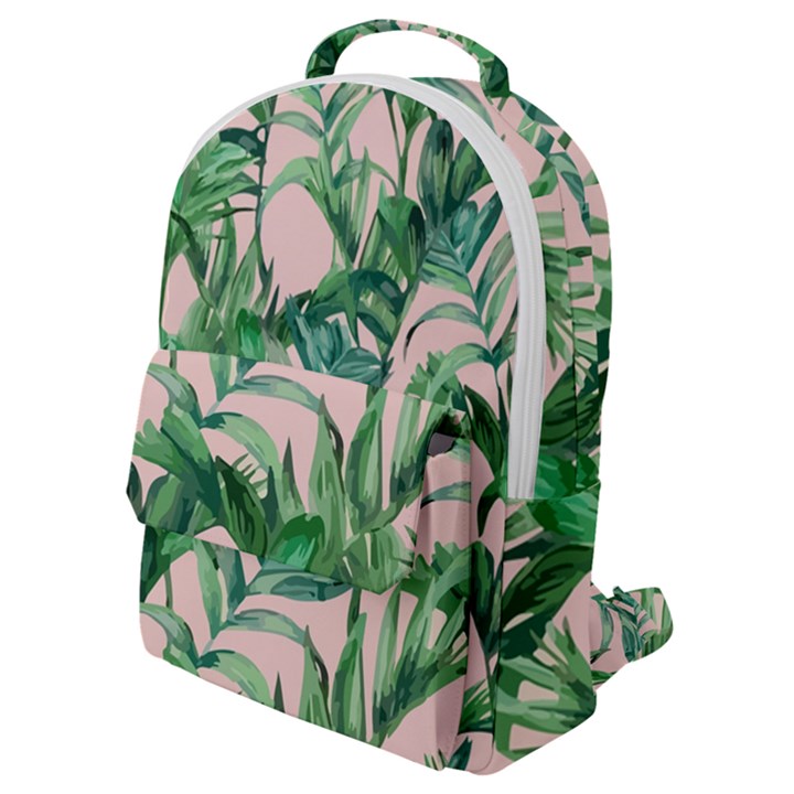 Green leaves on pink Flap Pocket Backpack (Small)