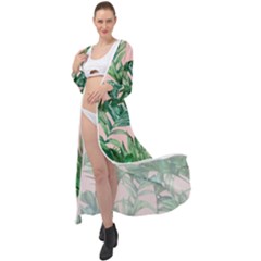 Green Leaves On Pink Maxi Chiffon Beach Wrap by goljakoff