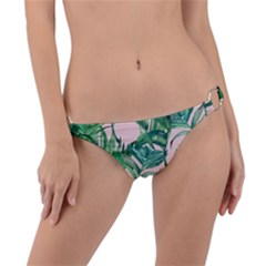 Green Leaves On Pink Ring Detail Bikini Bottom by goljakoff